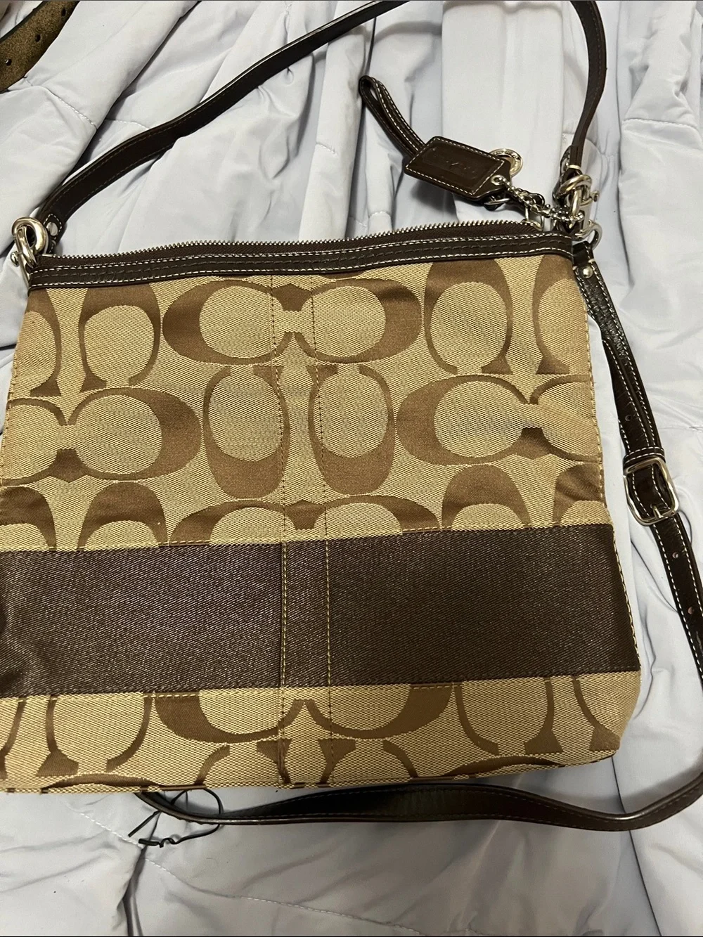 Coach Tan and Brown Signature Shoulder Bag